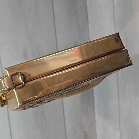 Vintag1960s TYROLEAN Bag Tapestry Cloth Embroidered Puffed Puffy Victorian Purse - Picture 8 of 13